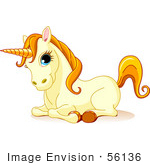 #56136 Clip Art Of A Resting Cute Yellow Unicorn With Blue Eyes Orange Hair And A Golden Horn