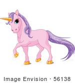#56138 Royalty-Free (Rf) Clip Art Of A Magical Purple Unicorn With Golden Hooves And A Horn And Sparkling Hair