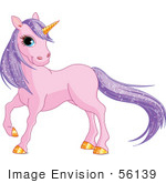 #56139 Royalty-Free (Rf) Clip Art Of A Purple Unicorn With Sparkling Hair And A Golden Horn