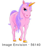 #56140 Clip Art Of A Pink Unicorn With Golden Hooves And Horn And Sparkly Purple Hair