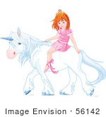 #56142 Royalty-Free (Rf) Clip Art Of A Little Princess Riding A White Unicorn