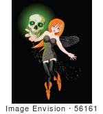 #56161 Royalty-Free (Rf) Clip Art Of A Sexy Red Head Halloween Fairy Holding A Glowing Skull
