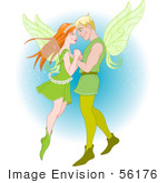 #56176 Clip Art Of A Romantic Fairy Couple Gazing Into Each Other&Rsquo;S Eyes And Flying