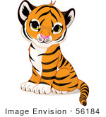 #56184 Royalty-Free (Rf) Clip Art Of An Adorable Baby Tiger Cub Sitting
