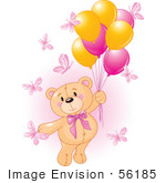 #56185 Royalty-Free (Rf) Clip Art Of A Girl Teddy Bear Floating Away With Butterflies And Balloons