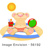 #56192 Clip Art Of A Relaxed Bear Soaking Up The Sun On A Beach
