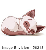 #56218 Royalty-Free (Rf) Clip Art Illustration Of A Cute Siamese Kitten Curled Up And Sound Asleep