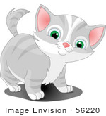 #56220 Clip Art Illustration Of An Adorable Green Eyed Gray Kitten Looking Curiously At The Viewer