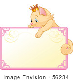 #56234 Royalty-Free (Rf) Clip Art Illustration Of A Princess Kitten Draped Over The Top Of A Blank Sign