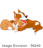#56240 Clipart Illustration Of An Adorable Puppy And Kitten Taking A Nap Together