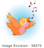 #56273 Clip Artillustration Of A Joyful Orange Bird Flying And Whistling A Tune