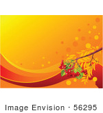 #56295 Royalty-Free (Rf) Clip Art Illustration Of An Orange Background With Red Swooshes And Berries And Fall Leaves On A Tree Branch