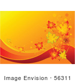 #56311 Royalty-Free (Rf) Clip Art Illustration Of A Gradient Orange Autumn Leaf Background With Red Swooshes