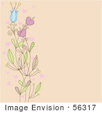 #56317 Royalty-Free (Rf) Clip Art Illustration Of A Beige Background With A Left Border Of Flowers And Hearts