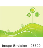 #56320 Royalty-Free (Rf) Clip Art Illustration Of A Summer Green Background Of Flowers And Trees Growing On Rolling Hills