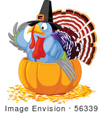 #56339 Royalty-Free (Rf) Clip Art Illustration Of A Cute Thanksgiving Turkey Wearing A Pilgrim Hat And Sitting In A Pumpkin