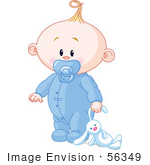 #56349 Royalty-Free (Rf) Clip Art Illustration Of A Baby Boy Dragging A Stuffed Bunny