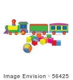 #56425 Royalty-Free (Rf) Clip Art Illustration Of A Toy Train With Blocks And A Ball