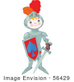 #56429 Royalty-Free (Rf) Clip Art Illustration Of A Proud Armored Knight Boy Holding A Shield And Sword