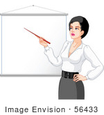 #56433 Royalty-Free (Rf) Clip Art Illustration Of A Female Teacher Pointing To A Blank Piece Of Paper