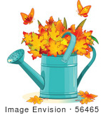 #56465 Royalty-Free (Rf) Clip Art Illustration Of Two Butterflies Over Autumn Leaves In A Watering Can