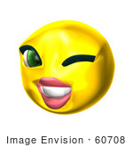 #60708 Royalty-Free (Rf) Illustration Of A 3d Female Smiley Face Winking