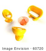 #60720 Royalty-Free (Rf) Illustration Of A Living Room View Down On Yellow 3d Bubble Chairs A Coffee Table And Sofa - Version 1