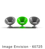 #60725 Royalty-Free (Rf) Illustration Of Three Gray And Green 3d Bubble Chairs Facing Front