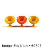 #60727 Royalty-Free (RF) Illustration Of Three Orange And Red 3d Bubble Chairs Facing Front by Julos