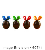 #60741 Royalty-Free (Rf) Illustration Of A Row Of 3d Floating Chocolate Easter Eggs With Colorful Bows - Version 1