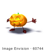 #60744 Royalty-Free (Rf) Illustration Of A 3d Pumpkin Character Holding His Arms Open - Version 2
