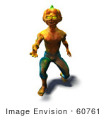 #60761 Royalty-Free (Rf) Illustration Of A 3d Pumpkin Monster Running Forward - Version 1