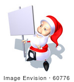 #60776 Royalty-Free (Rf) Illustration Of A 3d Santa Claus Holding Up A Blank Sign On A Post - Version 6