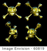 #60819 Royalty-Free (RF) Illustration Of A Digital Collage Of Four Gold Skulls With Crossbones by Julos