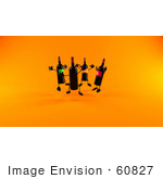 #60827 Royalty-Free (Rf) Illustration Of A Circle Of 3d Black Wine Bottle Mascots Jumping - Version 4