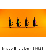 #60828 Royalty-Free (Rf) Illustration Of A Group Of 3d Black Wine Bottle Mascots Walking Right - Version 2
