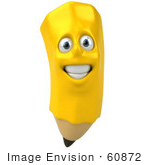 #60872 Royalty-Free (Rf) Illustration Of A 3d Happy Yellow Pencil Character - Version 1