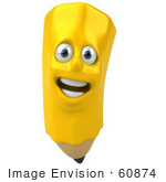 #60874 Royalty-Free (Rf) Illustration Of A 3d Happy Yellow Pencil Character - Version 3