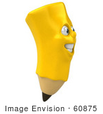 #60875 Royalty-Free (Rf) Illustration Of A 3d Happy Yellow Pencil Character - Version 2