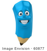 #60877 Royalty-Free (Rf) Illustration Of A 3d Happy Blue Pencil Character - Version 1