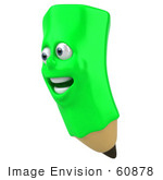 #60878 Royalty-Free (Rf) Illustration Of A 3d Happy Green Pencil Character - Version 2