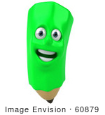 #60879 Royalty-Free (Rf) Illustration Of A 3d Happy Green Pencil Character - Version 1