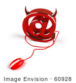 #60928 Royalty-Free (Rf) Illustration Of A 3d Devil Arobase Symbol With A Red Computer Mouse - Version 2