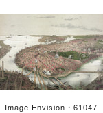 #61047 Royalty-Free Historical Illustration Of An Aerial View Of Boston As Seen From The North
