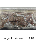 #61048 Royalty-Free Historical Illustration Of An Aerial View Of The City Of Boston Massachusetts With Ships In The Harbor