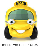 #61062 Royalty-Free (Rf) Illustration Of A 3d Yellow Taxi Cab Car Smiling