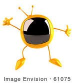 #61075 Royalty-Free (Rf) Illustration Of A 3d Yellow Square Television Character Jumping - Version 1