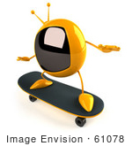 #61078 Royalty-Free (Rf) Illustration Of A 3d Yellow Square Television Character Skateboarding - Pose 2