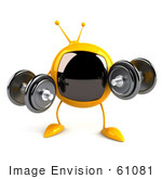 #61081 Royalty-Free (Rf) Illustration Of A 3d Yellow Square Television Character Lifting Weights