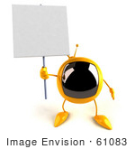 #61083 Royalty-Free (Rf) Illustration Of A 3d Yellow Square Television Character Holding Up A Blank Sign - Version 3
